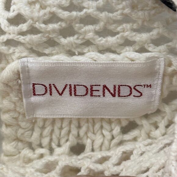 Vtg Dividends Sweater Sz L Ivory Crochet Mock Long Sleeve Cottagecore Grandma 90 - Picture 4 of 10